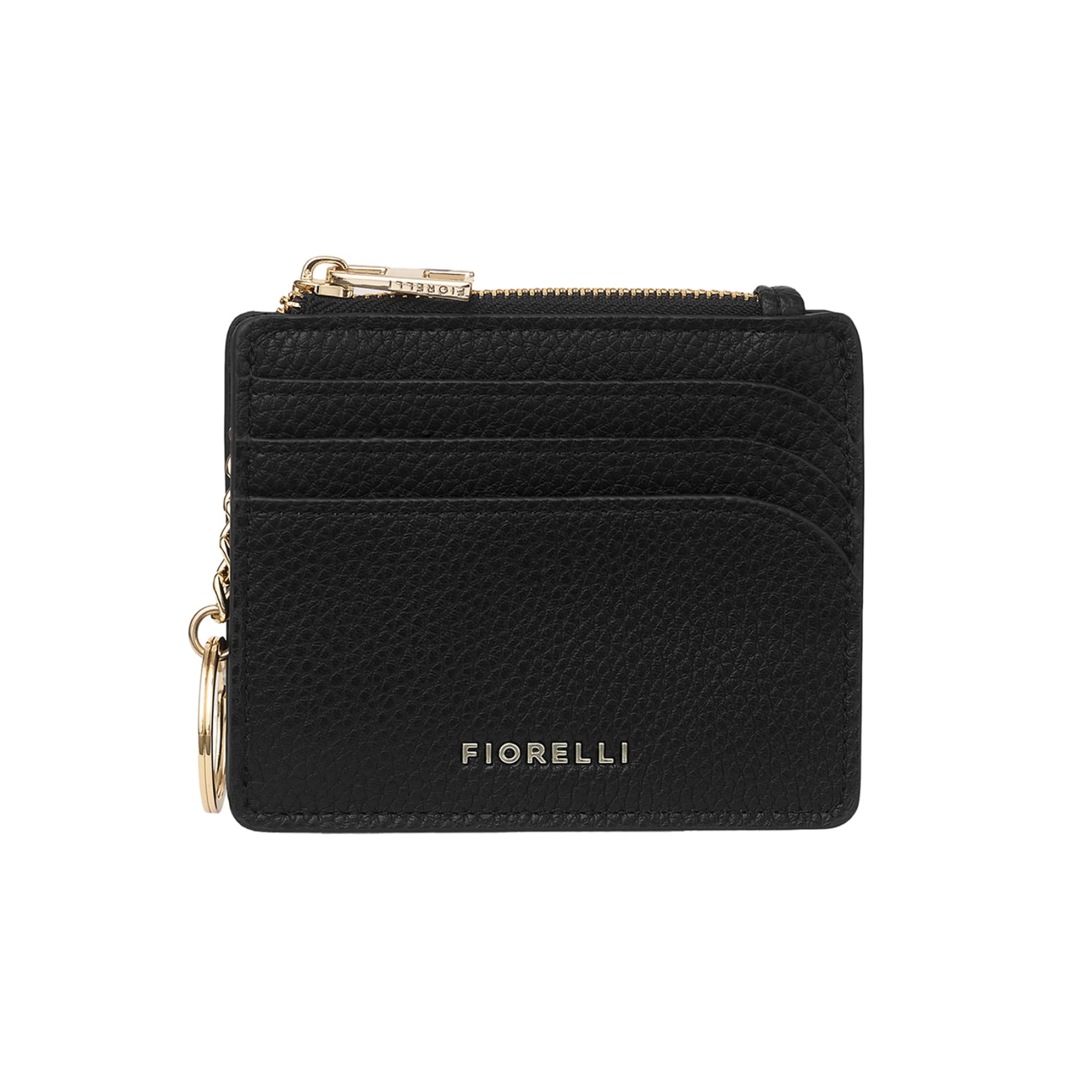 Fiorelli Women's Ciara Coin Purse, Credit Card Holder, Slim Wallet with Key Chain, Black Faux Leather
