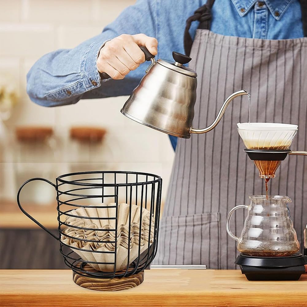Porta Filtri Da Caffè In Legno Di Pino Con Coperchio - Dispenser Da Banco Stile Rustico Bianco