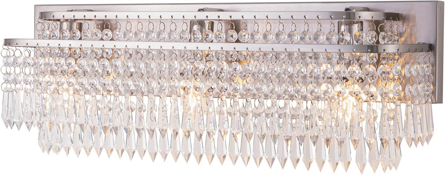 TOCHIC Bathroom Vanity Light with K9 Crystal, Brushed Nickel Modern 3 ...