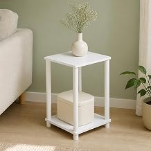 2-Tier Modern Square End Table with Open Shelf, Toolless Bedside Table, Night Stand, Side Table, for Bedroom, Living Room, White