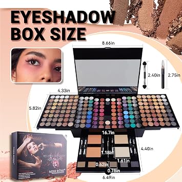 Professional Makeup Set for Women, All In One Makeup Gift Set for Teens, 180 Color Eyeshadow Palette 2 Blush 2 Powder 1 Eyeliner 4 Eyebrow, Make Up Sets with Matte Shimmer Mixing Pallet Eye Shadow