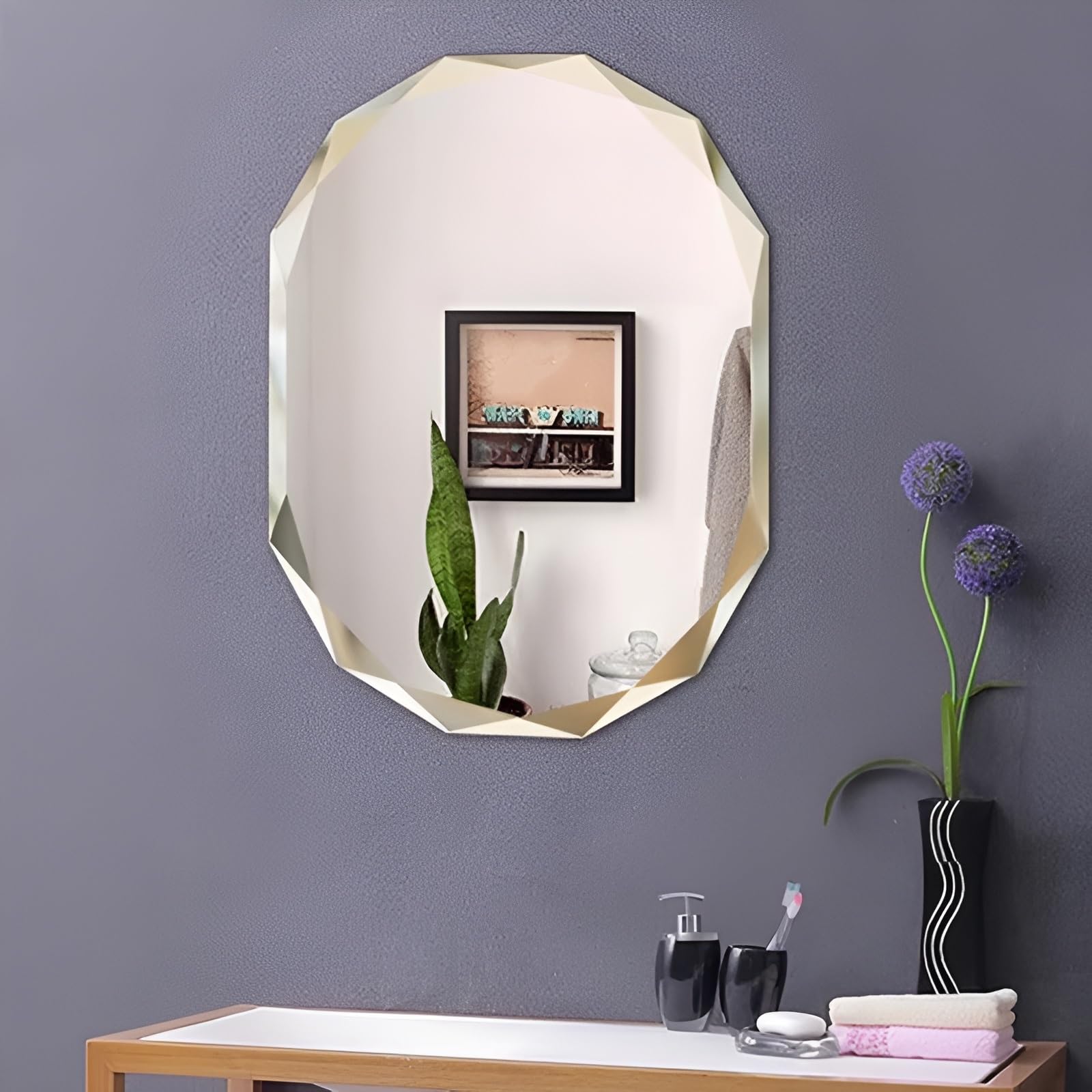 FGXHHS Frameless Oval Wall Mirror, Beveled Edge, Modern Irregular Mirrors For Decor Bathroom Sink Living Room Entryway Bedroom(60x80cm/23.6x31.5in)