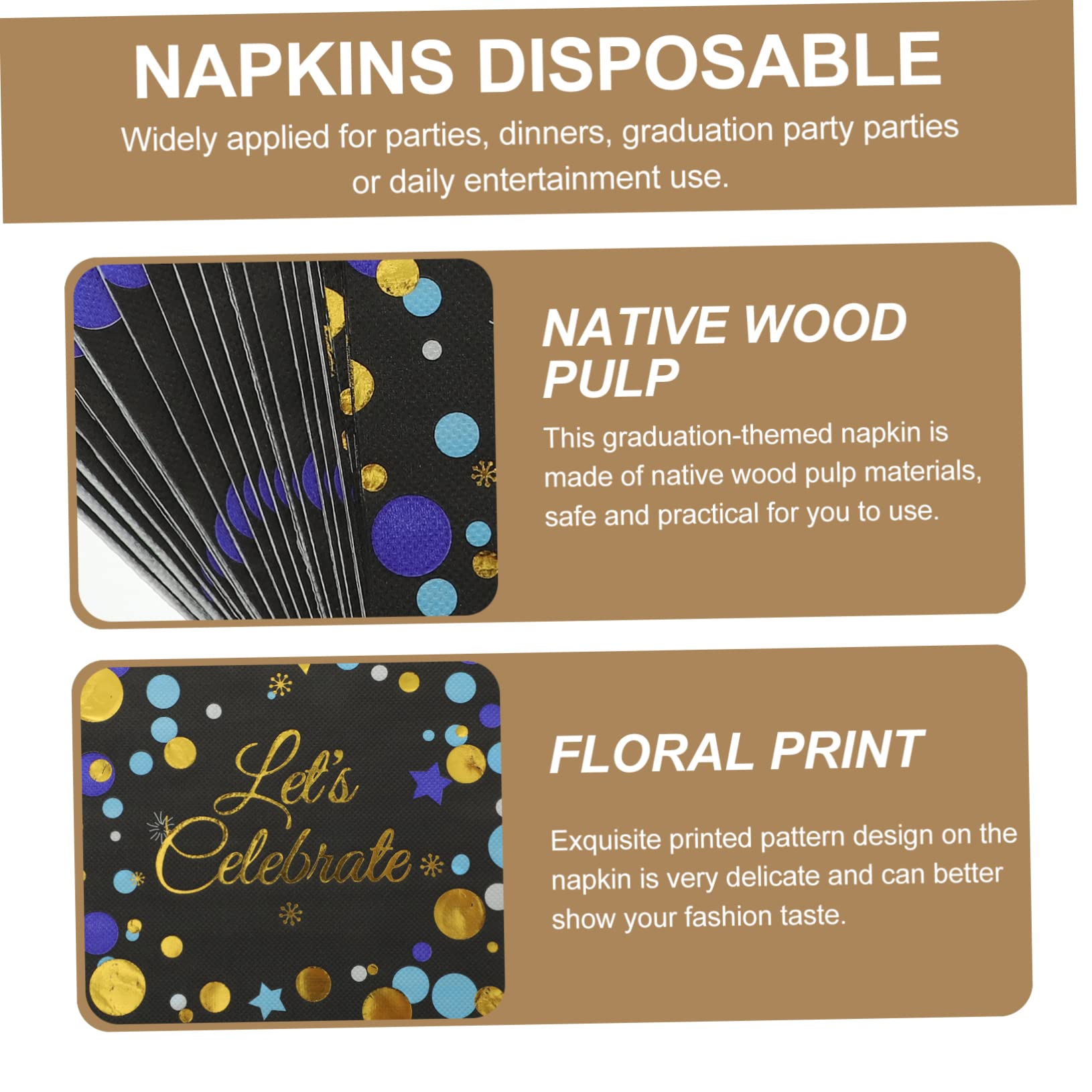 MAGICLULU 3 Sätze Bronzier Servietten Goldene Servietten Partyzubehör Eid Mubarak Partygeschirr Getränke Aus Papier Jungfräulicher Zellstoff Black 40 Stück * 3