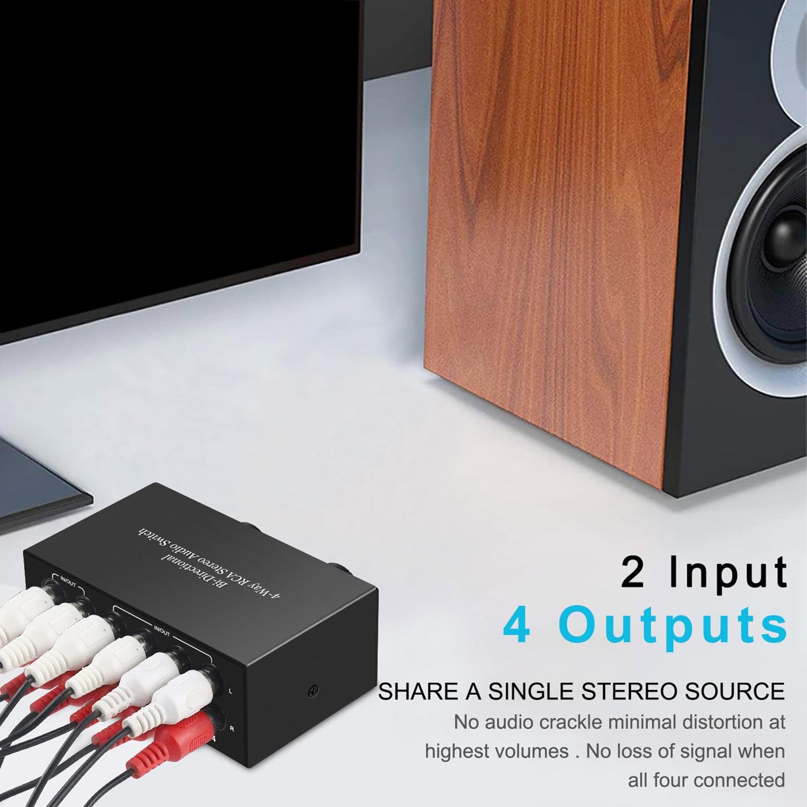 Receptor de Sonido con Conmutador de Audio Estéreo RCA Bidireccional de 4 Vías para Casa