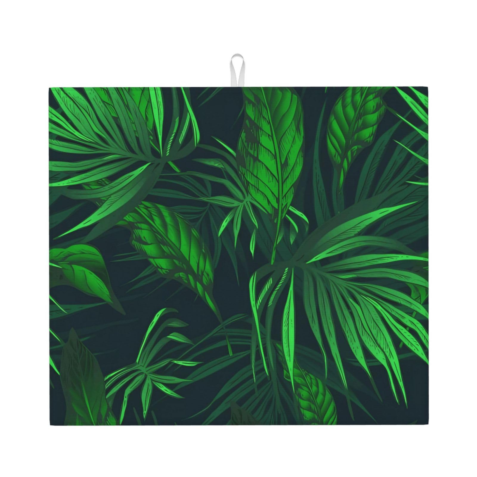 Yyhwhjde Black Green Tropical Jungle Plant Prints Kitchen Drying Mat – Absorbent Dish Throw For Countertop, Non-Slip Quick-Dry Layer With Vibrant Prints, Ideal For New Home Gift