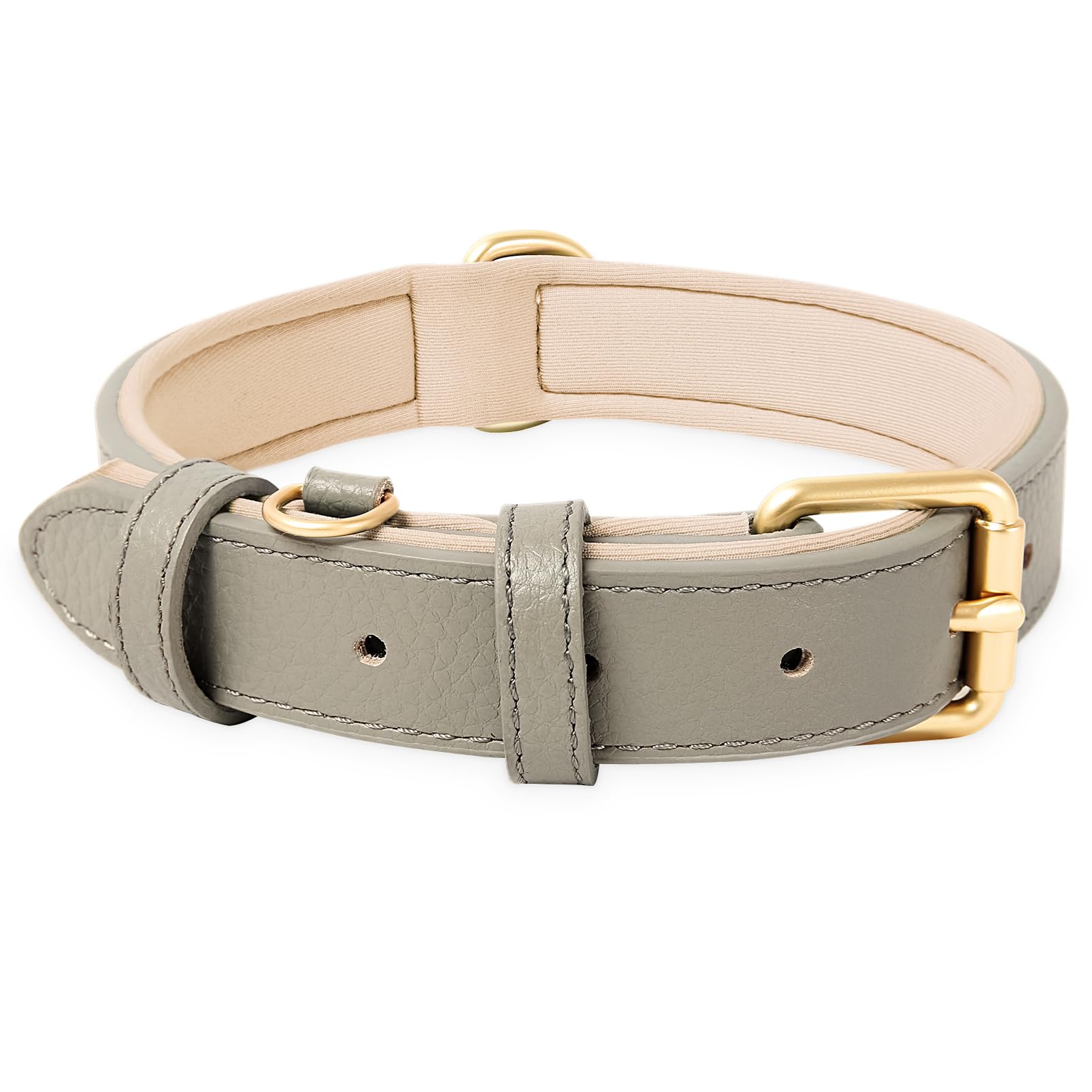 HEELE Soft Leather Dog Collar Breathable Padded with D Ring, New Pad Colour