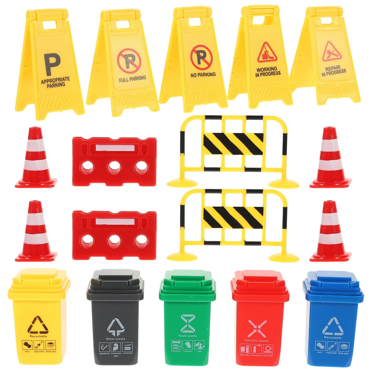 BESPORTBLE Traffic Signs Play for Boy Girl Includes Road Cones Barriers Warning Signs Trash Bins Cognitive Traffic Learning Toys for Boys and Girls for Pretend Play and Safe Road Awareness