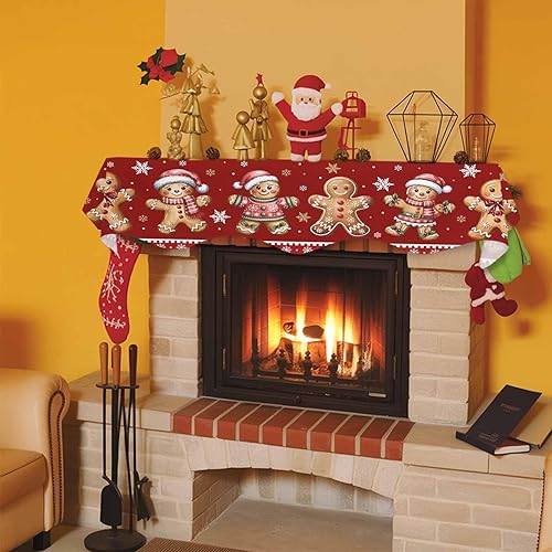 Miniatura 8 de Ocean Party Bufanda de manto para chimenea, 17 x 70 pulgadas, diseño de copos de jengibre, Navidad, copos de nieve, bufandas para chimenea, cubierta