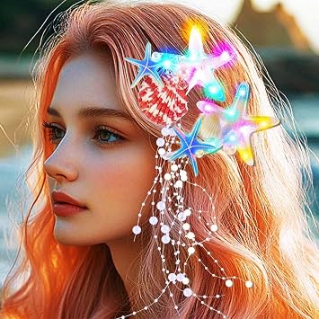 BARTOSI Light Up Starfish Hair Clips LED Shell Hair Clip Mermaid Costume Hair Accessories for Women Pack of 2