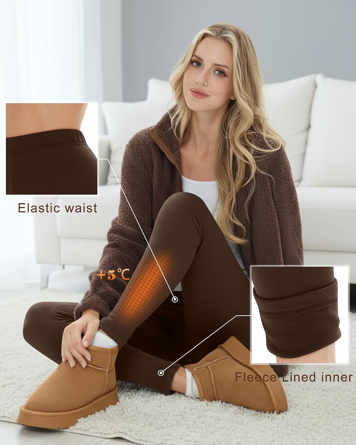 Oakgarden 3 Pack Fleece Lined Leggings for Women Winter Warm Thermal High Waisted Tights Stretchy Casual Lounge Pants