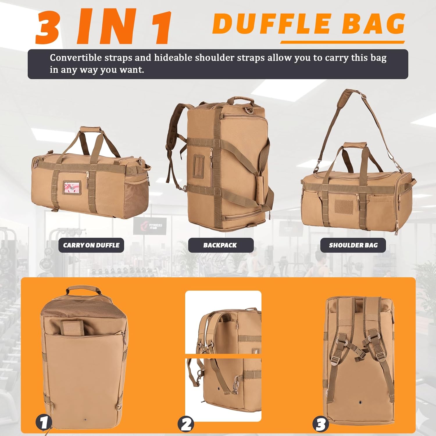 Greencity Gym Bag Duffel Bag with Shoe Compartment for Men Sports Duffels Bag Fitness (Coyote)