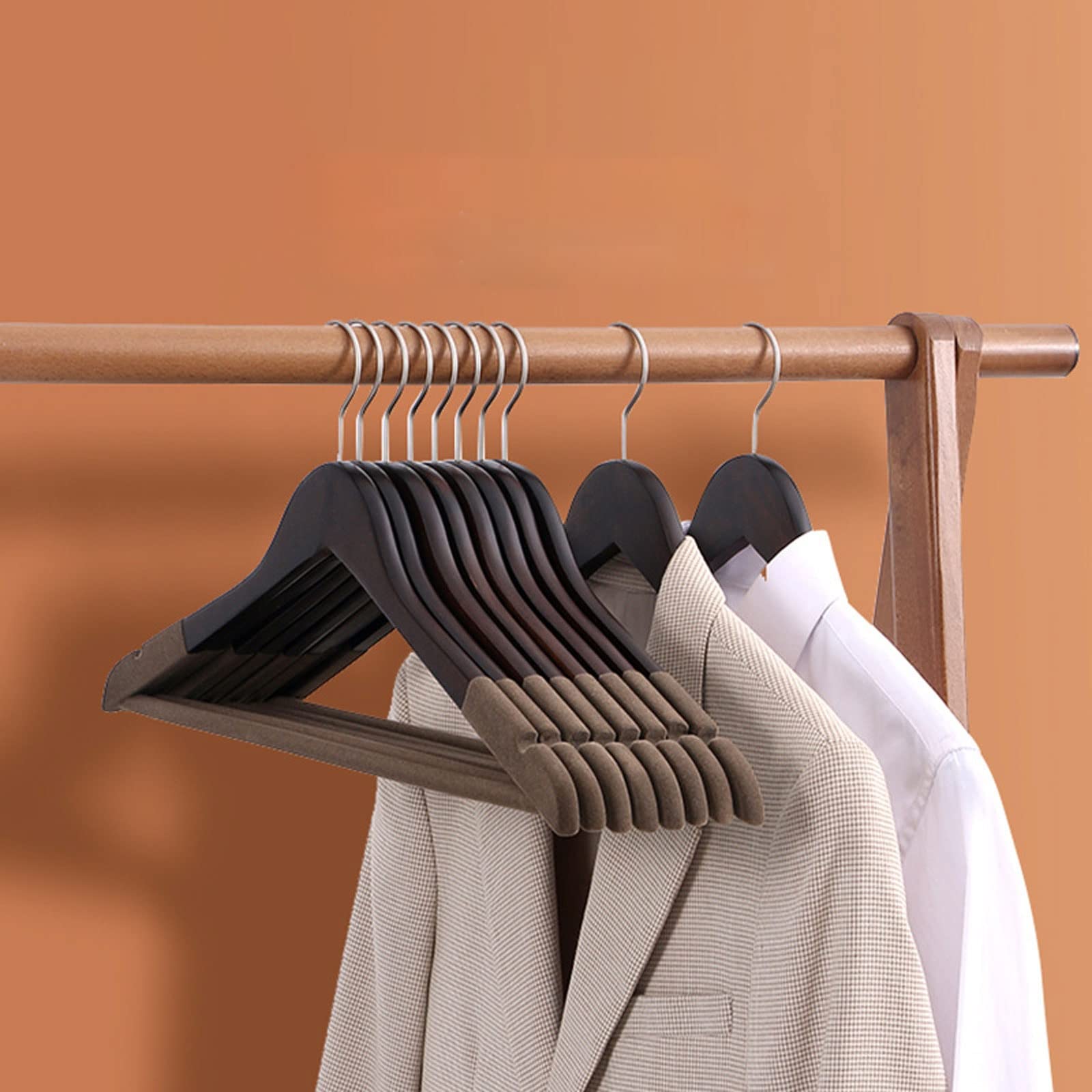 JINGYAN Standard Hangers 5Pcs/set Adult Extra-Wide Solid Wood And Metal Hook Wooden Hangers With Notches Non-slip For Clothes(B)