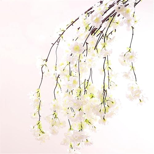 Miniatura 6 de XOOFMASS Árbol de cerezo artificial hecho a mano, flores artificiales de vid con 12 flores de cerezo y 2 enredaderas de árboles, árbol de cerezo