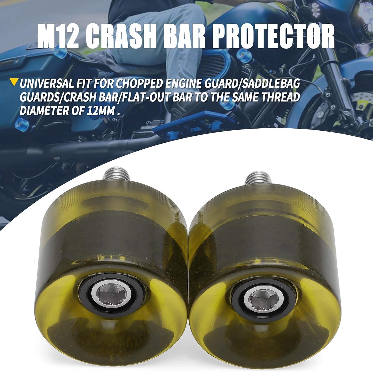 Motorcycle Decorative Wheel M12 Screw Crash Protector Rotatable End Sliders Fit for Harley 1997-2025 Touring Street Glide Road Glide Road King Electra Glide 2018-2024 Softail Street Bob (Yellow)
