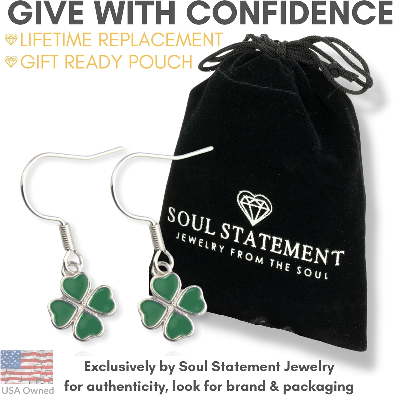 Women's St Patrick's Accessories, Green 4-Leaf Clover Dangle Earrings, St Patty's Jewelry for Women - Image 4
