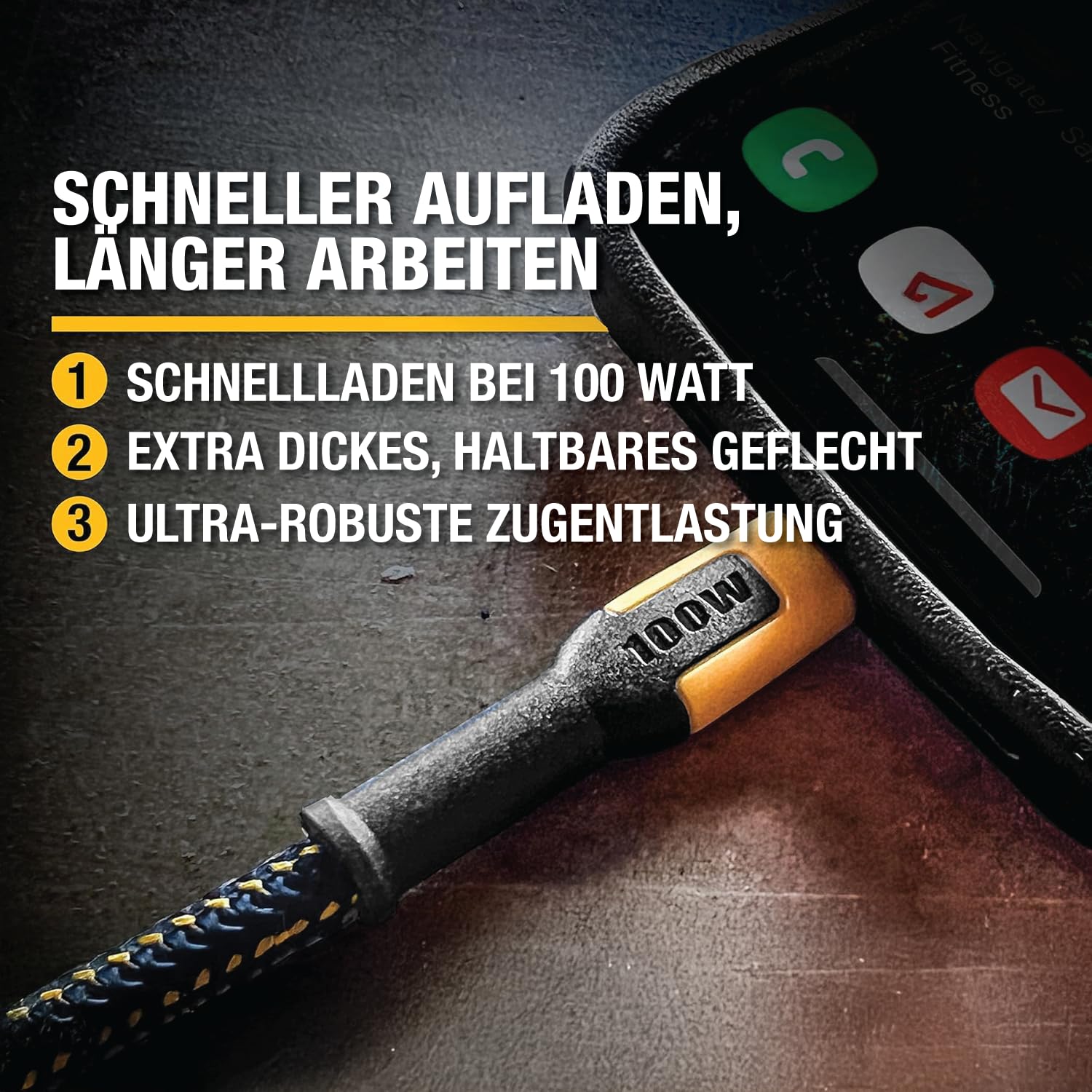 DEWALT Heavy Duty 100W USB-C Kabel 2er-Pack, Baustelle 100W USB-C zu USB-C Kabel, High Speed Typ-C Schnellladekabel PD für iPhone 17 Plus/Air/Pro Max, MacBook, iPad, Samsung, 1,4 m
