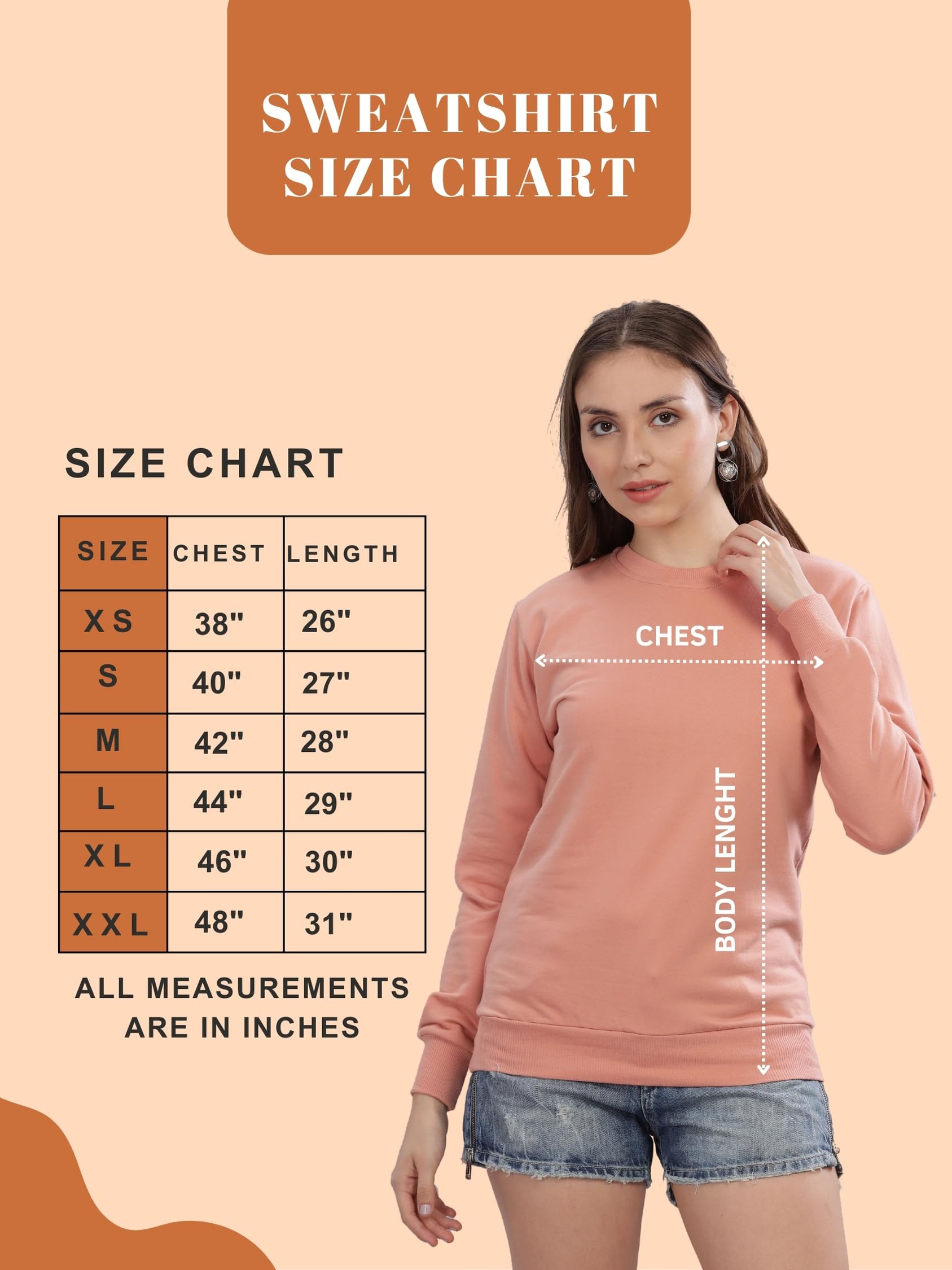 FALTU.CO Sweatshirt for Women Winter Wear Full Sleeve Stylish & Cozy Regular Fit, Solid, Outdoor, Gym, Travel & Everyday Wear | Peach | 4