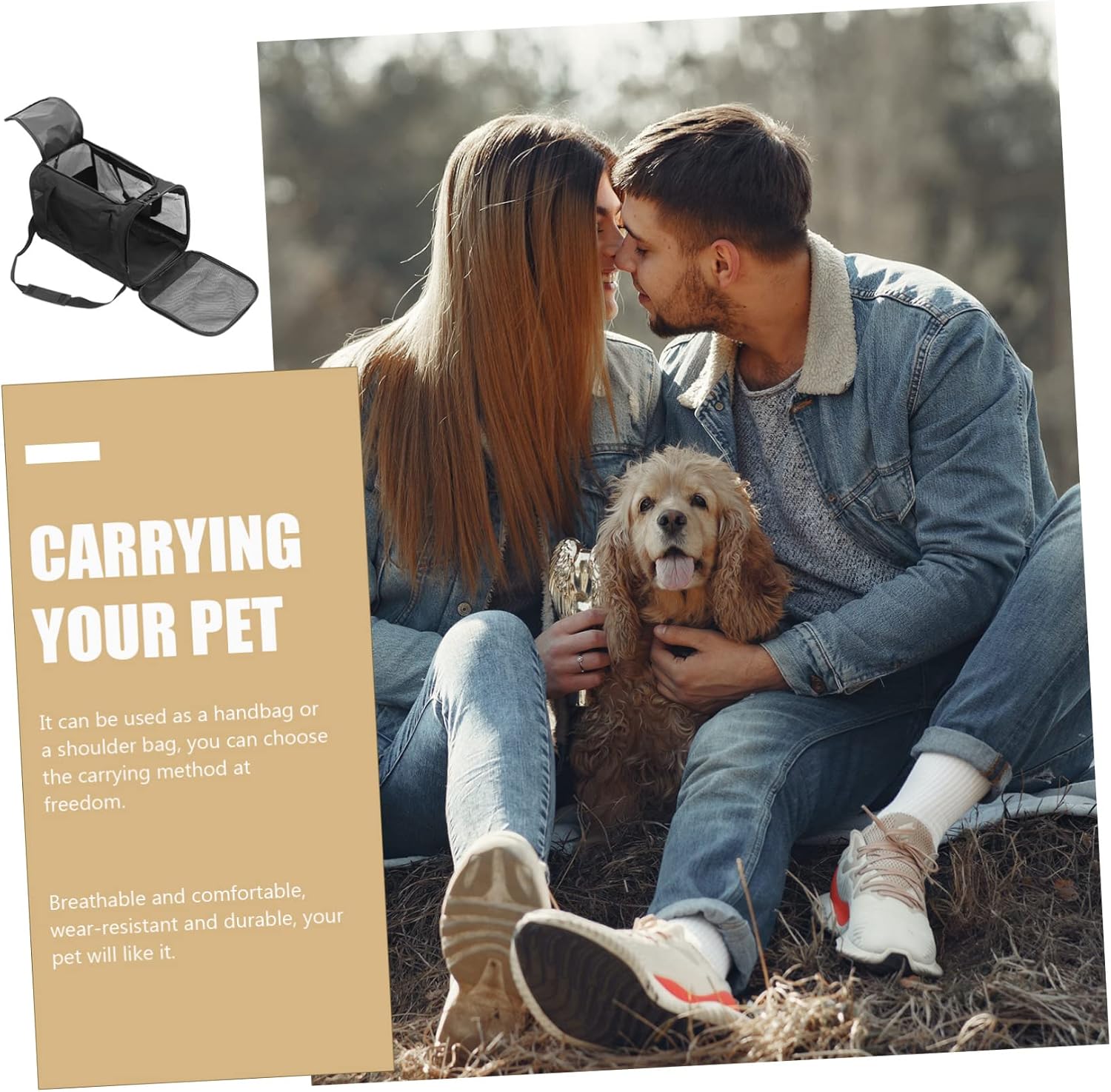 Kisangel Folding Pet Carrier Wear Resistant Dog Sling Bag Breathable Shoulder Pet Accessory for Convenient Outdoor Travel Design with Storage Pocket