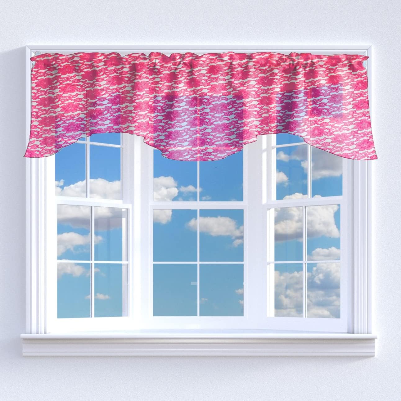 Zen Creative Designs Sheer Floral Lace Scalloped Wave Window Valance Home Décor Bedroom Nursery Kitchen Window (Burgundy)