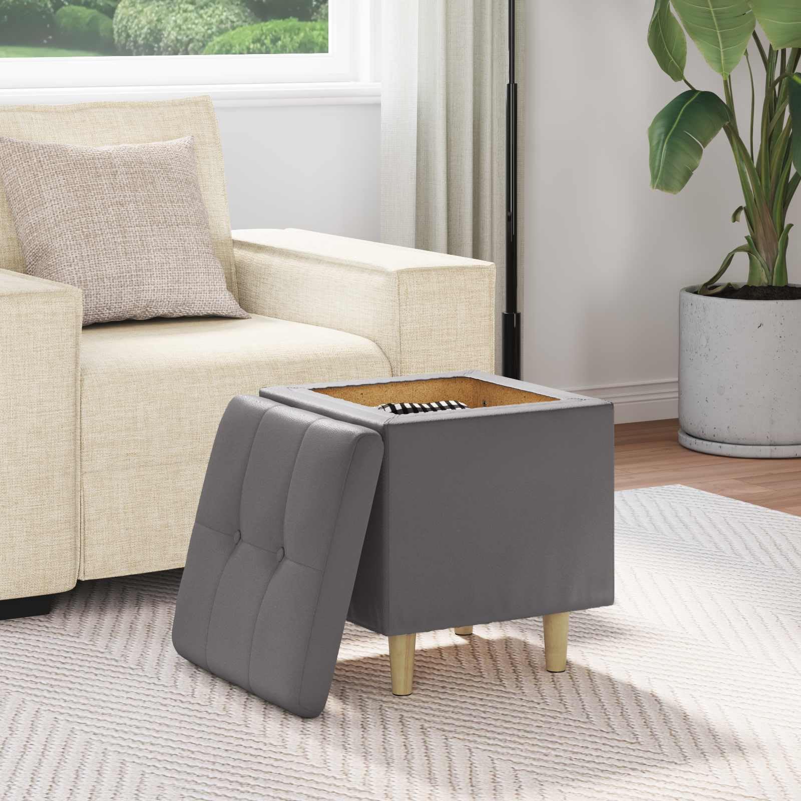 Sottomano grigio in ecopelle, 40 x 40 x 45 cm, con vano portaoggetti, seduta e gambe stabili, per soggiorno, cucina, sala da pranzo, lounge