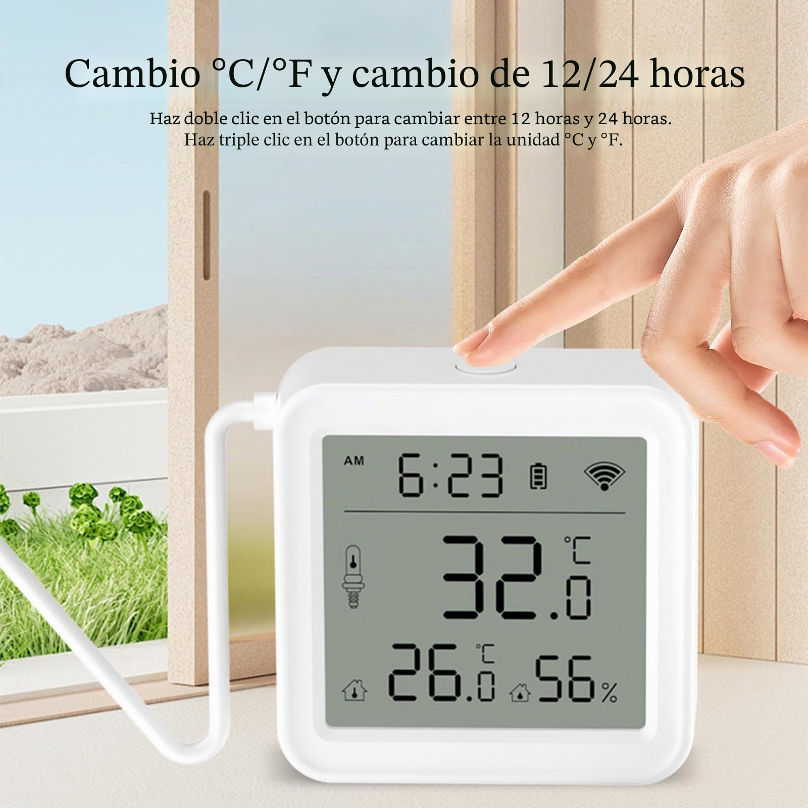 Termometro Digital Casa, Termometro Wifi App Alerta, Higrometro Digital Exportación de Datos Gratis Monitor de Termometro Nevera, Pecera, Acuarios, Termometro Bañera Bebe, Blanco 5.6 * 5.6 cm