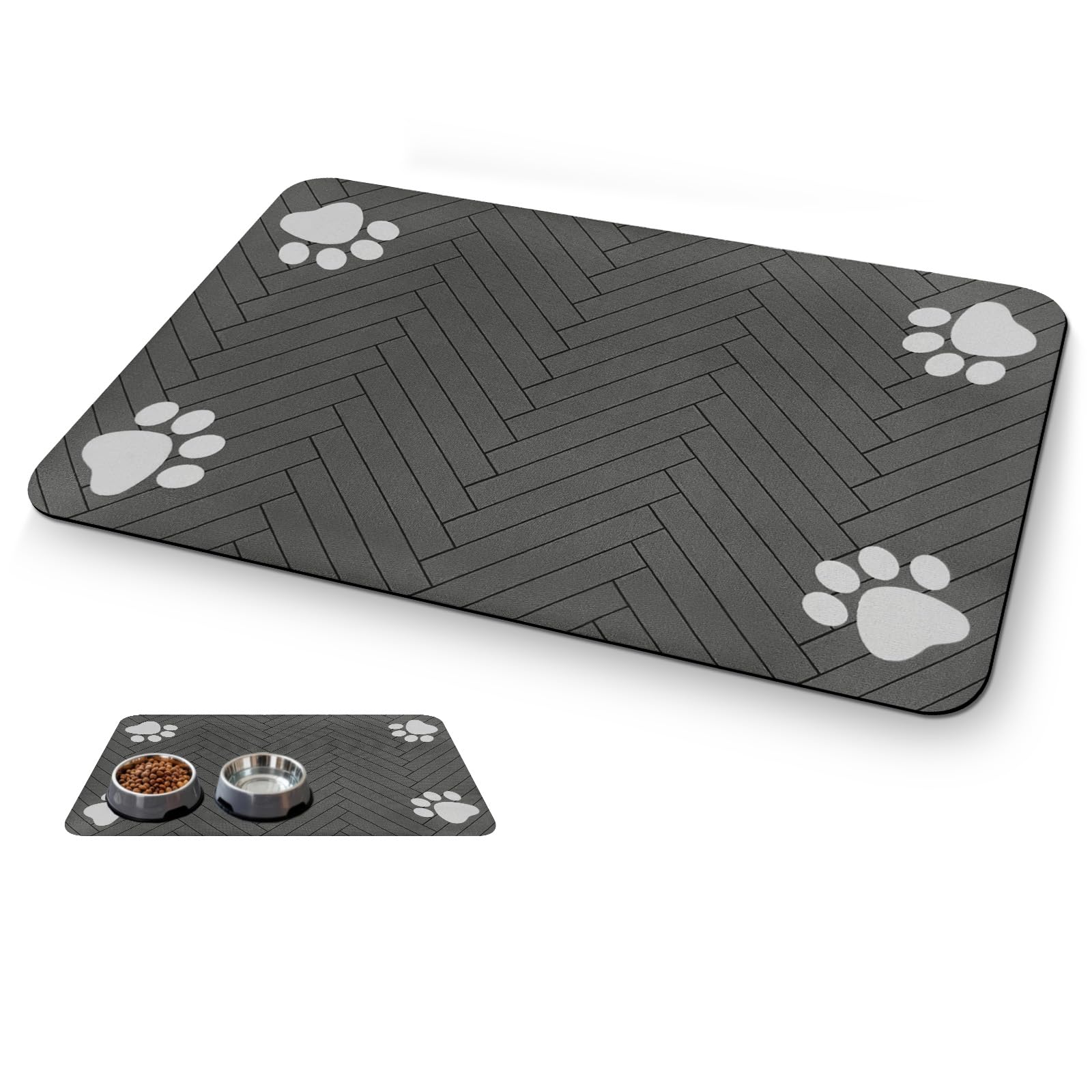 Tappetino Assorbente per Cani e Gatti, Tappetini di Alimentazione, Antiscivolo e Lavabile, Asciugatura Rapida in Diatomea, Tovaglietta per Ciotole di Animali Domestici, Grigio Scuro, 30 x 50 cm