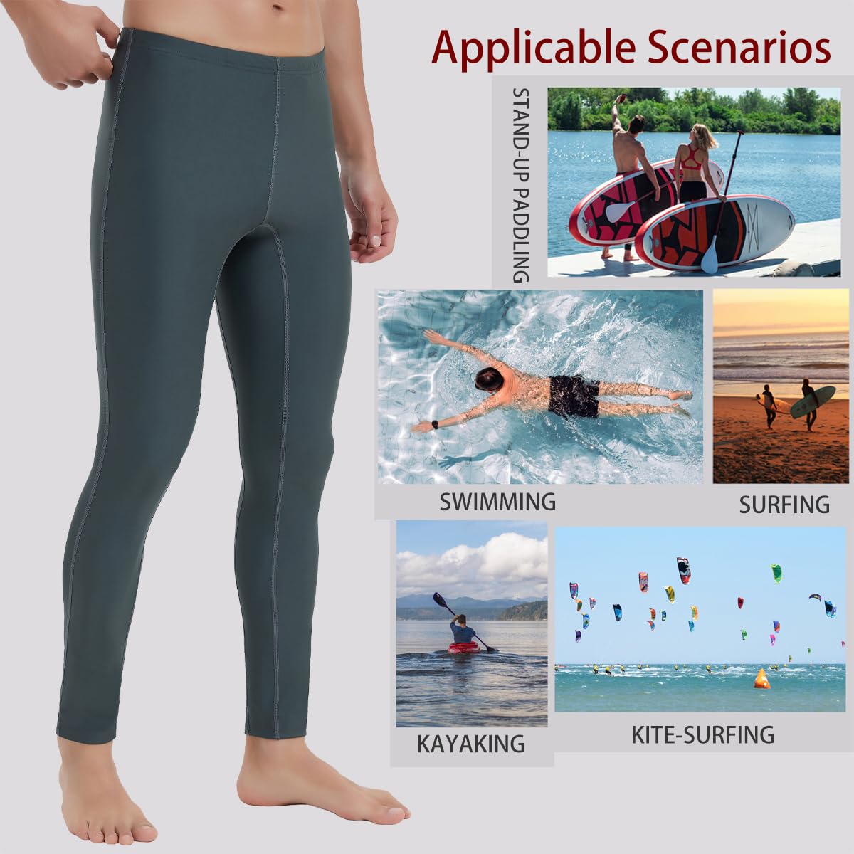 Ubestyle UPF 50+ - Leggings sportivi da uomo, per surf, nuoto, spiaggia, protezione solare