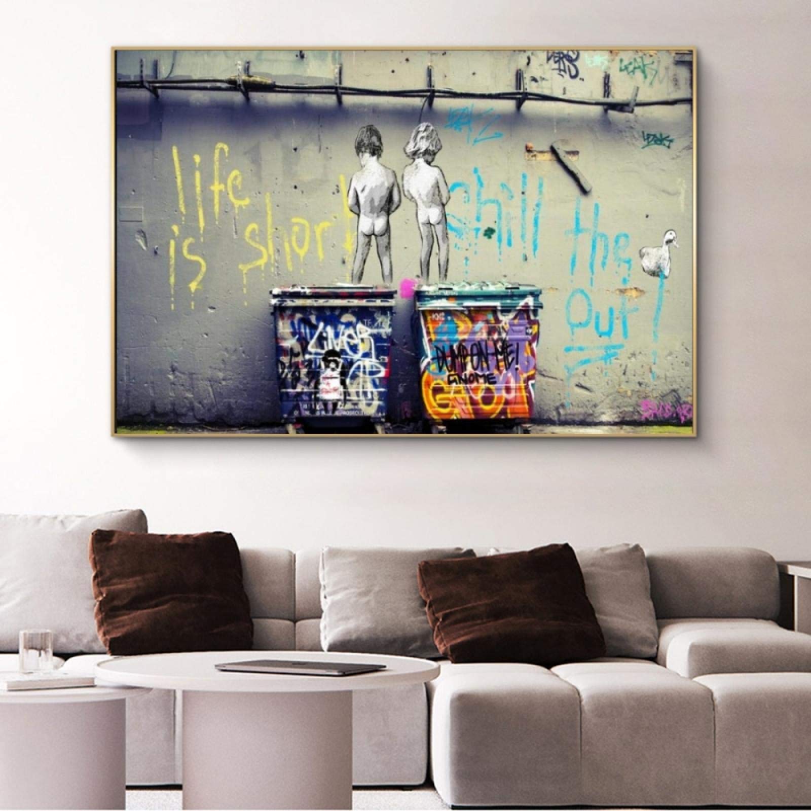 Decoración de pared Graffiti Art Life Is Short Chill The Duck Out Pinturas en lienzo Carteles Cuadros de arte callejero para sala de estar 70x110cm (28x43in) Con marco