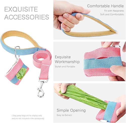 Miniatura 10 de Juego de arnés y correa para perro sin tirones, arnés halter para perro con soporte para bolsa de excremento, correas de algodón ligeras ajustables