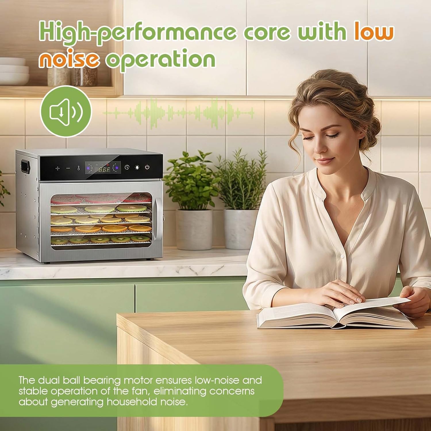 cjc Food Dehydrator Machine - 6Trays Stainless Steel Food Dryer for Fruits & Meat, Touch Control & Adjustable Temperature 86-194°F, Efficient 360° Hot Air Circulation Technology