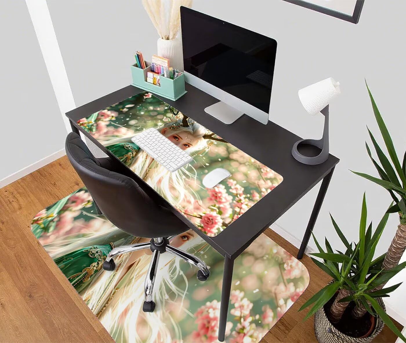 Duża podkładka pod mysz dla graczy XXL 1200 x 400 mm podkładka pod mysz, kwiat pod ręką biurko wróżka antypoślizgowa wodoodporna, podkładka pod mysz z krawędziami do pracy, gier, biura, wystroju domu
