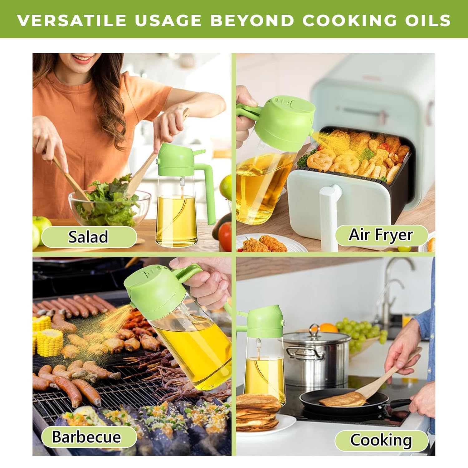 ONISHOMES Oil Spray Bottle for Cooking – Sprayer & Dispenser for Kitchen Use, Air Fryer, BBQ, Salad, Dosa, and Frying | Refillable Mister Bottle | Multicolor (2 in 1 Oil Sprayer and Dispenser Bottle) 4