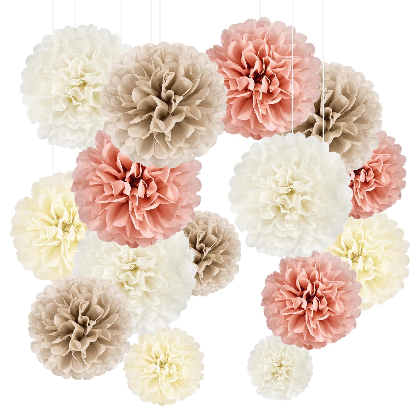 YBwanli 20 Piezas flores de papel decoracion,pompones de papel,decoracion boda,pañuelo bautizo,decoración cumpleaños,decoración comunion niña mesa dulce,pompones manualidades,color champagne