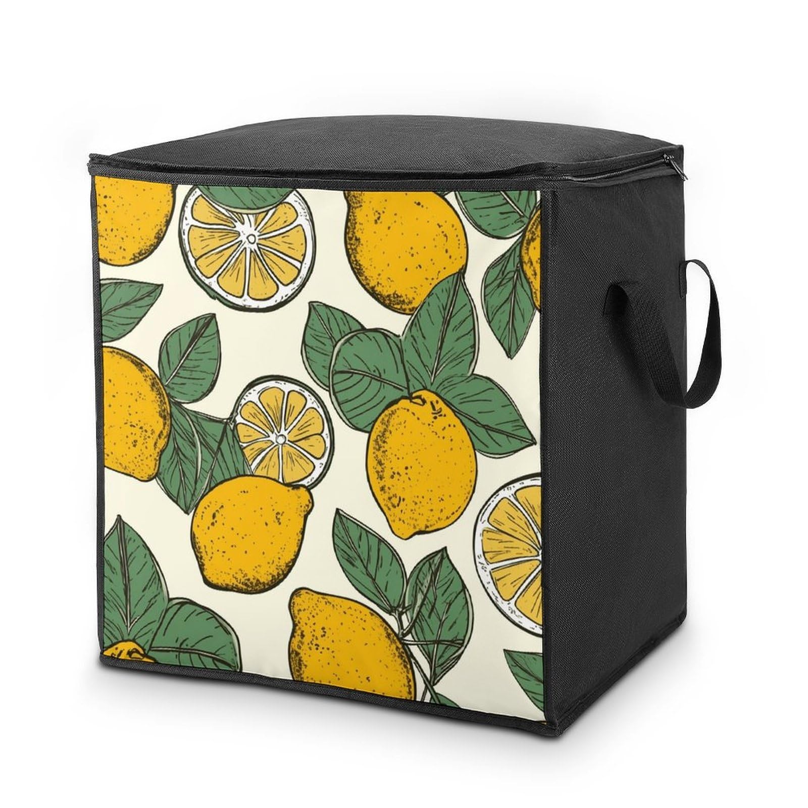 Lemon Fruit Pattern Storage Bag with Zippers And Handle Extra Large Bedding Comforter Storage Bag Foldable Blanket Storage Bags Fabric Moving Bags for Closet Organizer (70L)