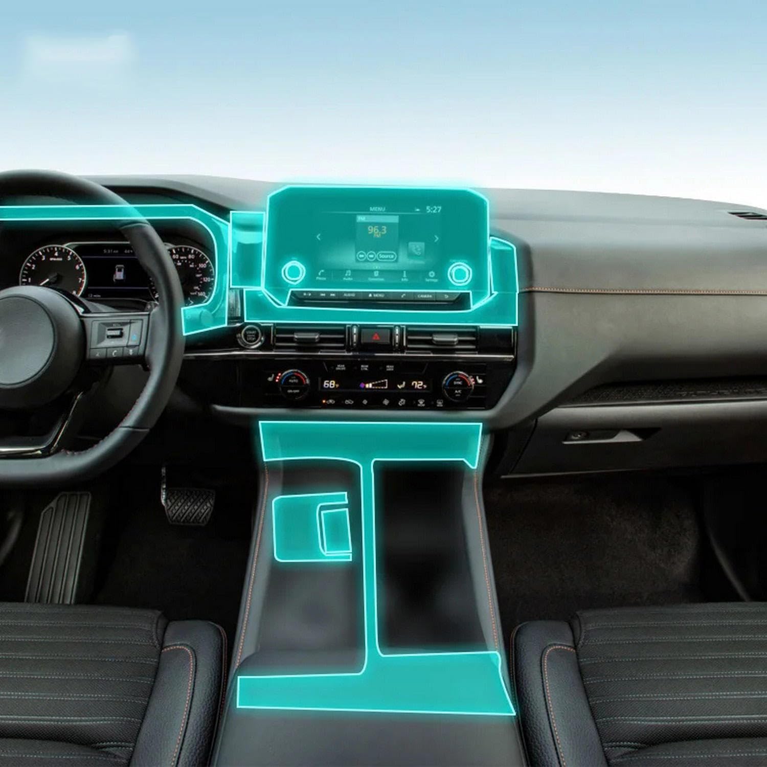 Autocollant anti-rayures TPU Nissan Pathfinder 2023 film protecteur console centrale