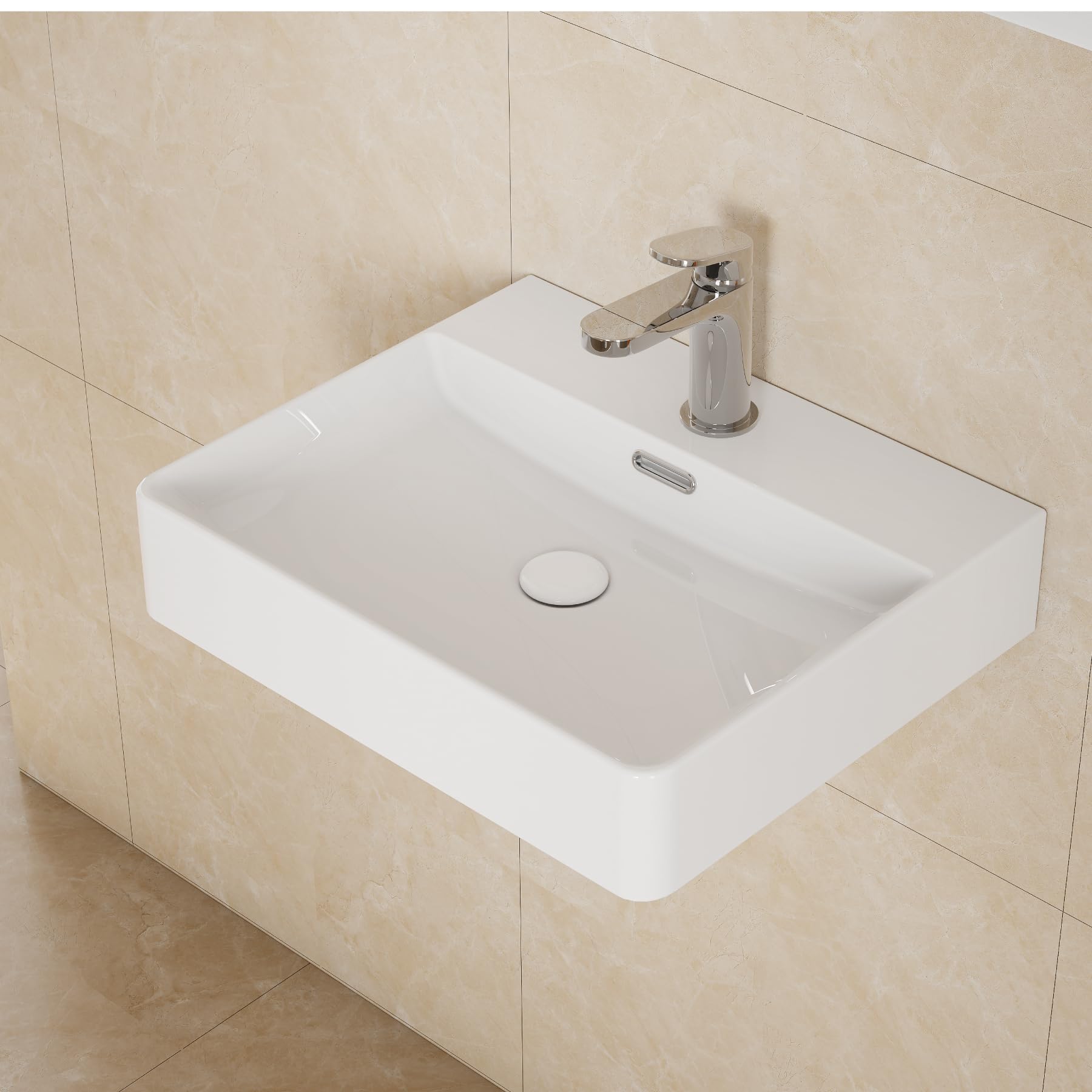HOROW Lavabo da Bagno 50 cm in Ceramica con Scarico a Scatto