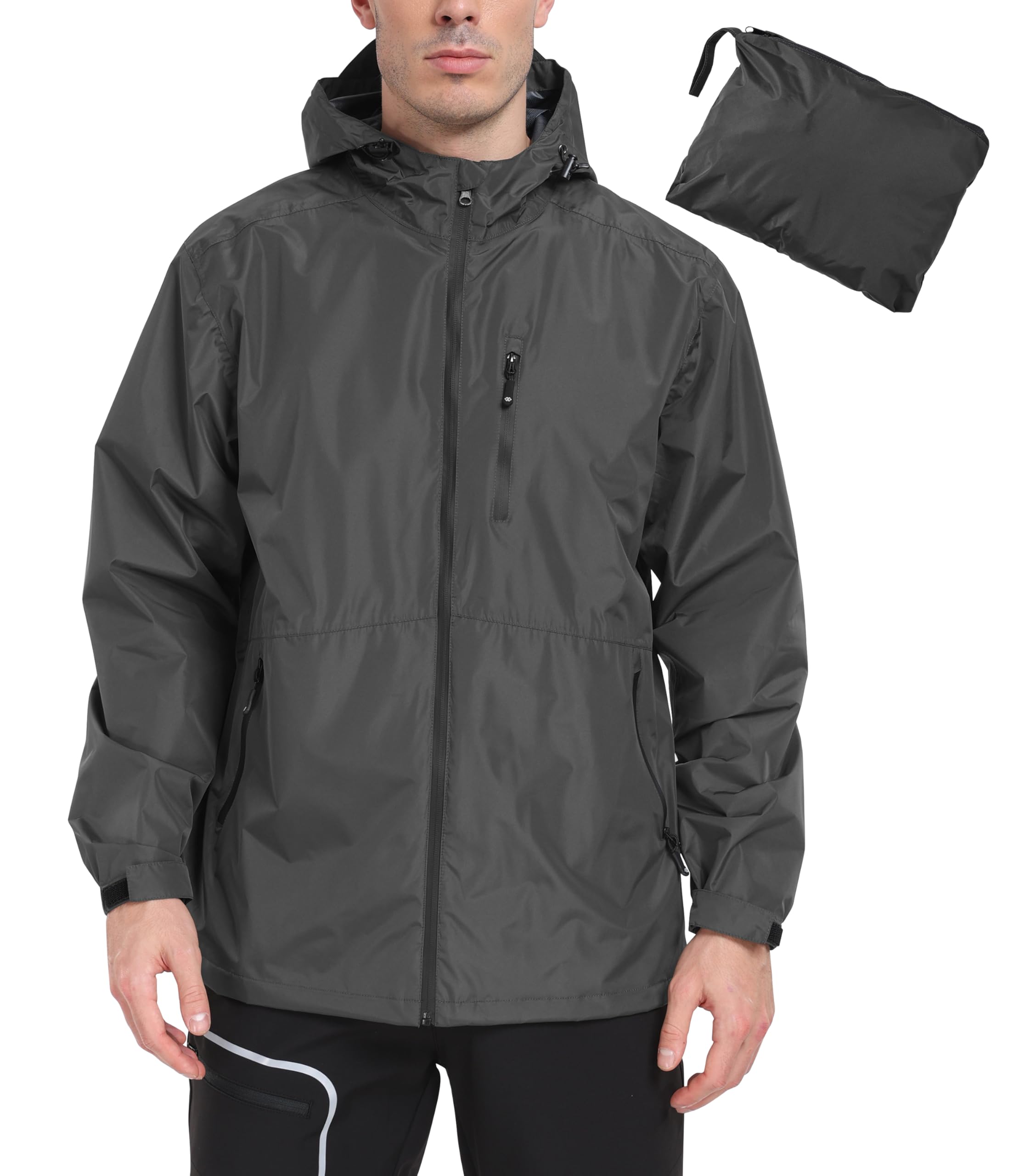 MoFiz Regenjacke Herren Wasserdicht Outdoorjacke Leichte Packbare Windjacke Regenjacke mit Kapuze für Fahrrad, Reisen, Laufen, Wander, Camping, Lässig