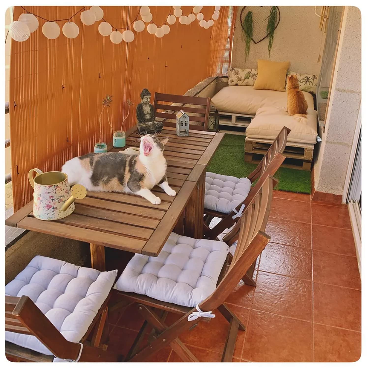 GREATOYAR Cojines para Silla y Asiento, Decoración de Asiento de Jardín Casa Terraza, Cojín Decorativo con Correas de Sujeción, 9 Pespuntes, Fabricado en España, 40 x 40 x 3.5 cm, Pack 4, Gris