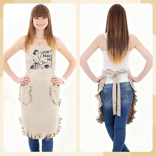 Miniatura 4 de Delantal de cocina con texto divertido para mujer, delantal de cocina de algodón con bolsillos, regalo humorístico para mamá esposa, delantal retro