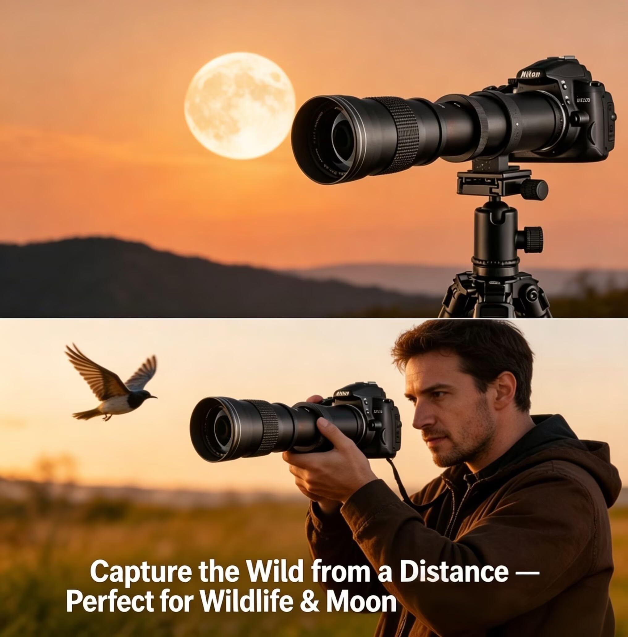 JINTU 420-800mm f8.3 Telefoto Objektiv Zoom Manueller Fokus (MF) für Sony E Mount A6700 A6600 A6500 A7C A7R A7S A7 A9 A6400 A6300 A6100 A6000 A5100 A5000 NEX-6 NEX-5 ZV-E10