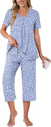 Anyally Womens Pajama Sets Summer Ladies Pjs 2 Piece Loungewear Capri Sleepwear with Pockets