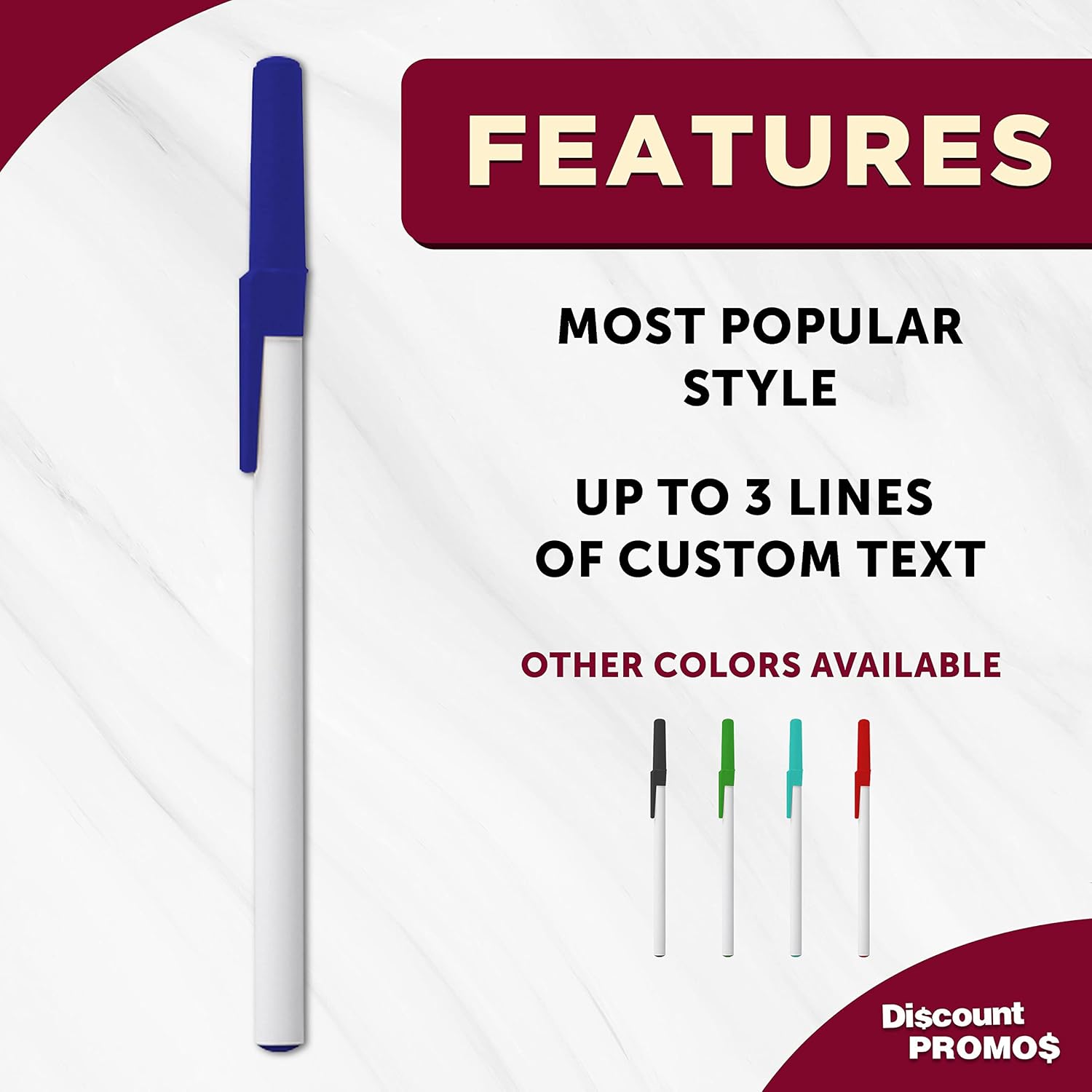 DISCOUNT PROMOS Value Stick Pens Set of 10, Bulk Pack - Black Ink, Great for Office, School, Business, Tradeshows, Events - Blue