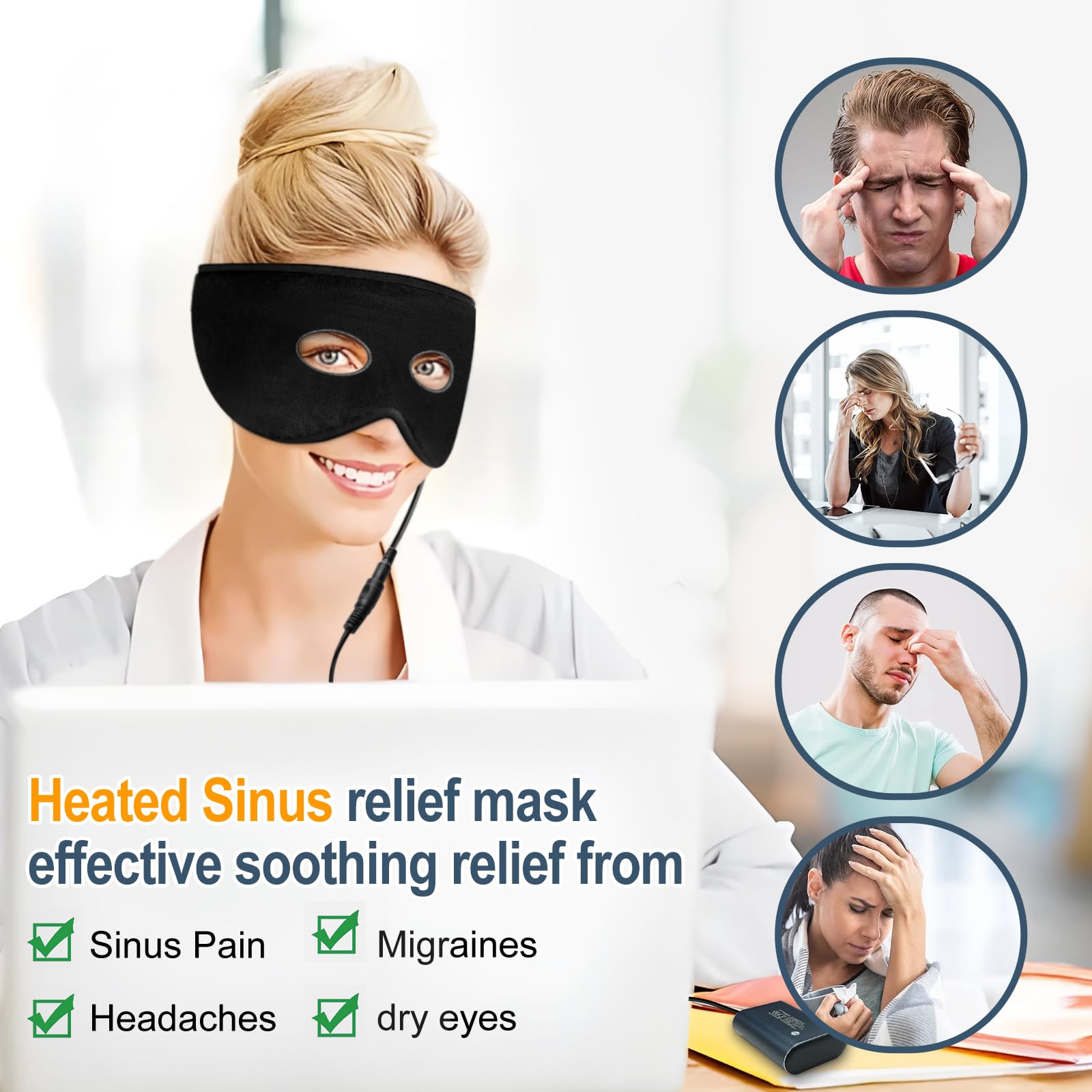 KOVNLO Sinus Pressure Relief Mask, USB Heated Migraine Mask