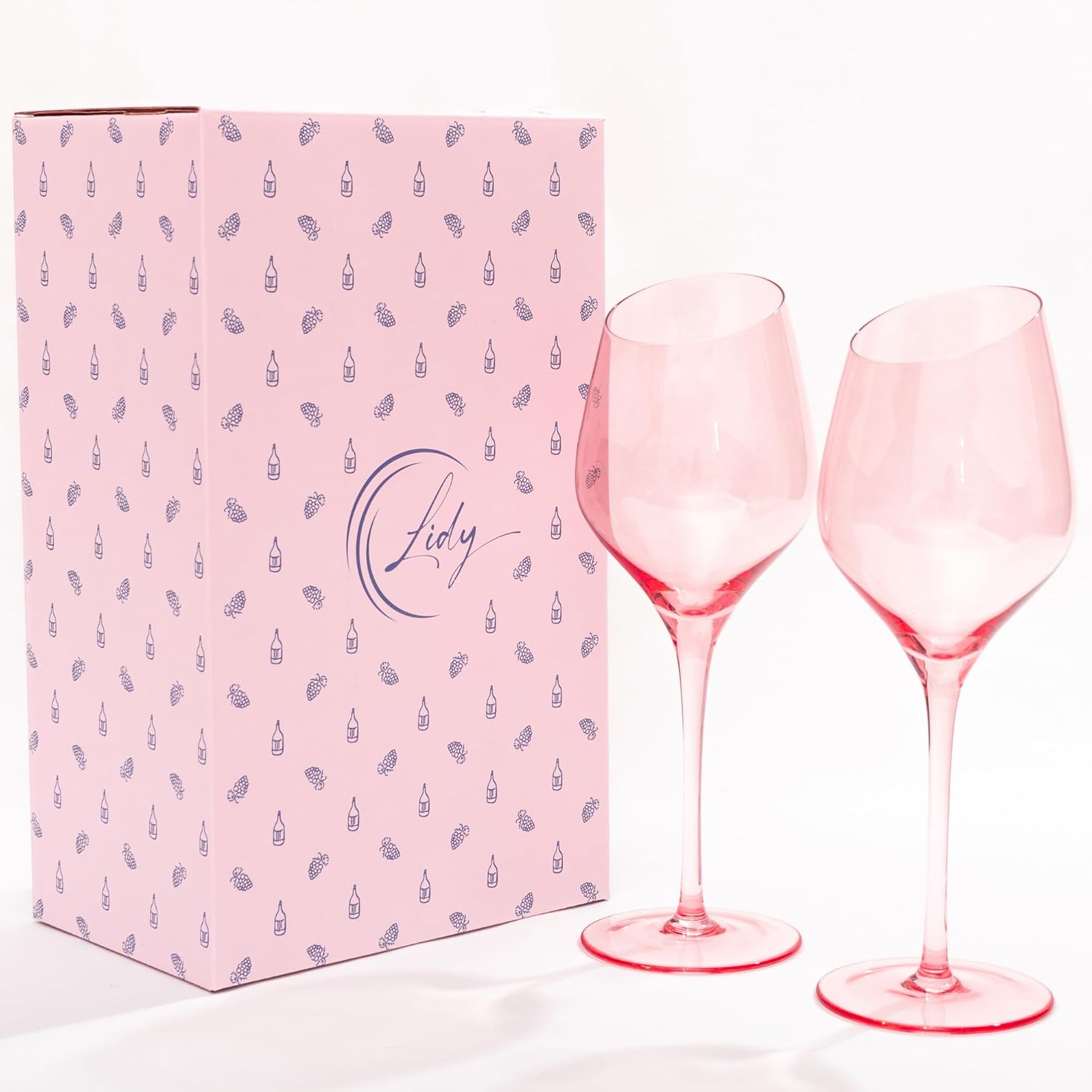 Lidy Pink Wine Glasses Set of 2 Glassware Sets for White