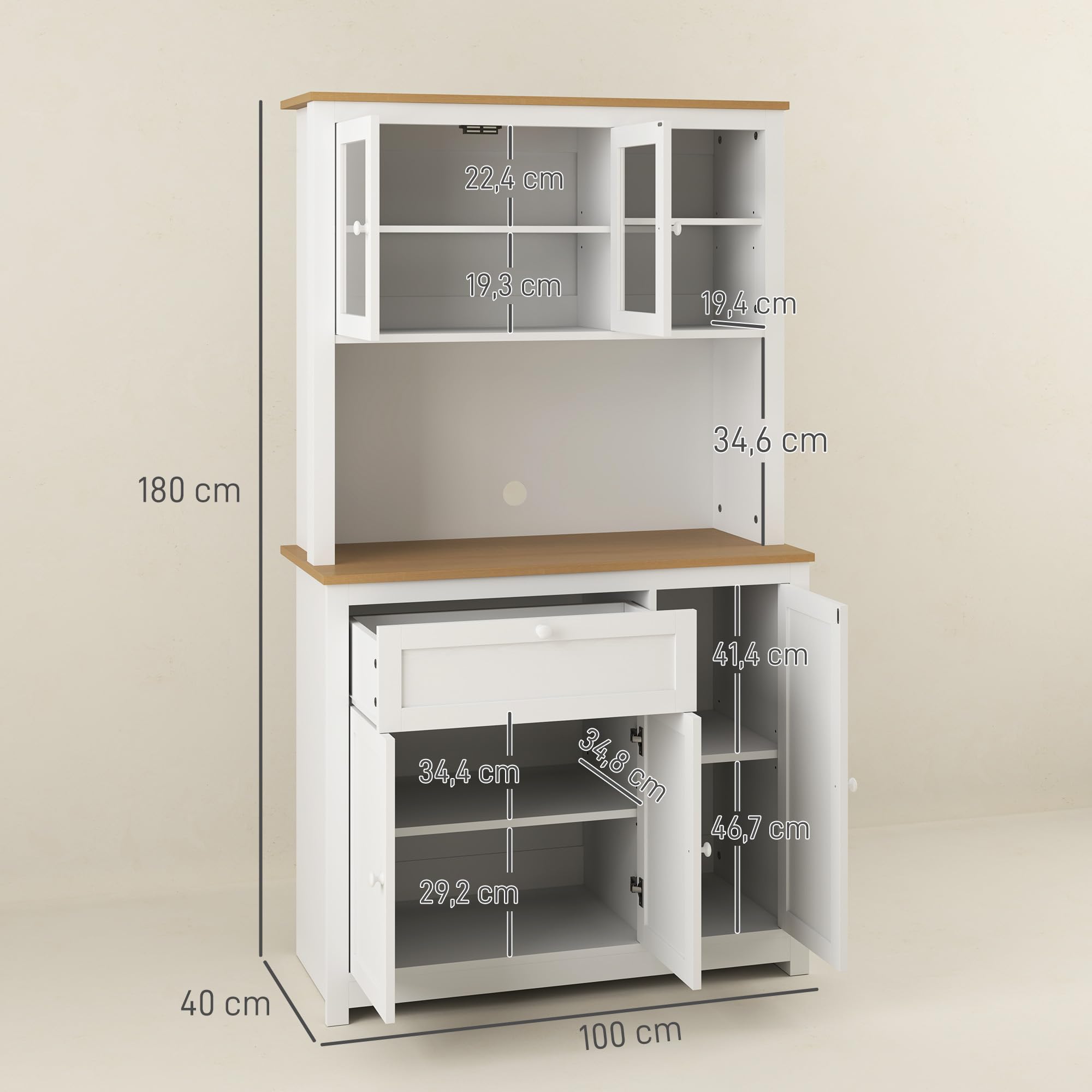 HOMCOM Küchenschrank mit Arbeitsplatte 5 Türen Weiß 100 x 40 x 180 cm