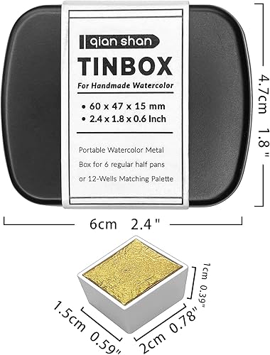 Miniatura 4 de qianshan Mini caja de lata de viaje portátil hecha a mano para artista, pintura de acuarela, con 6 esmaltes metálicos nacarados con purpurina