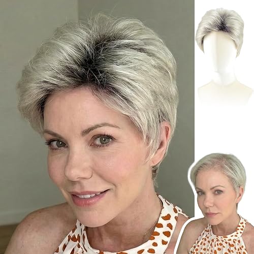Natural Silver Grey Pixie Wig for White Women – Short