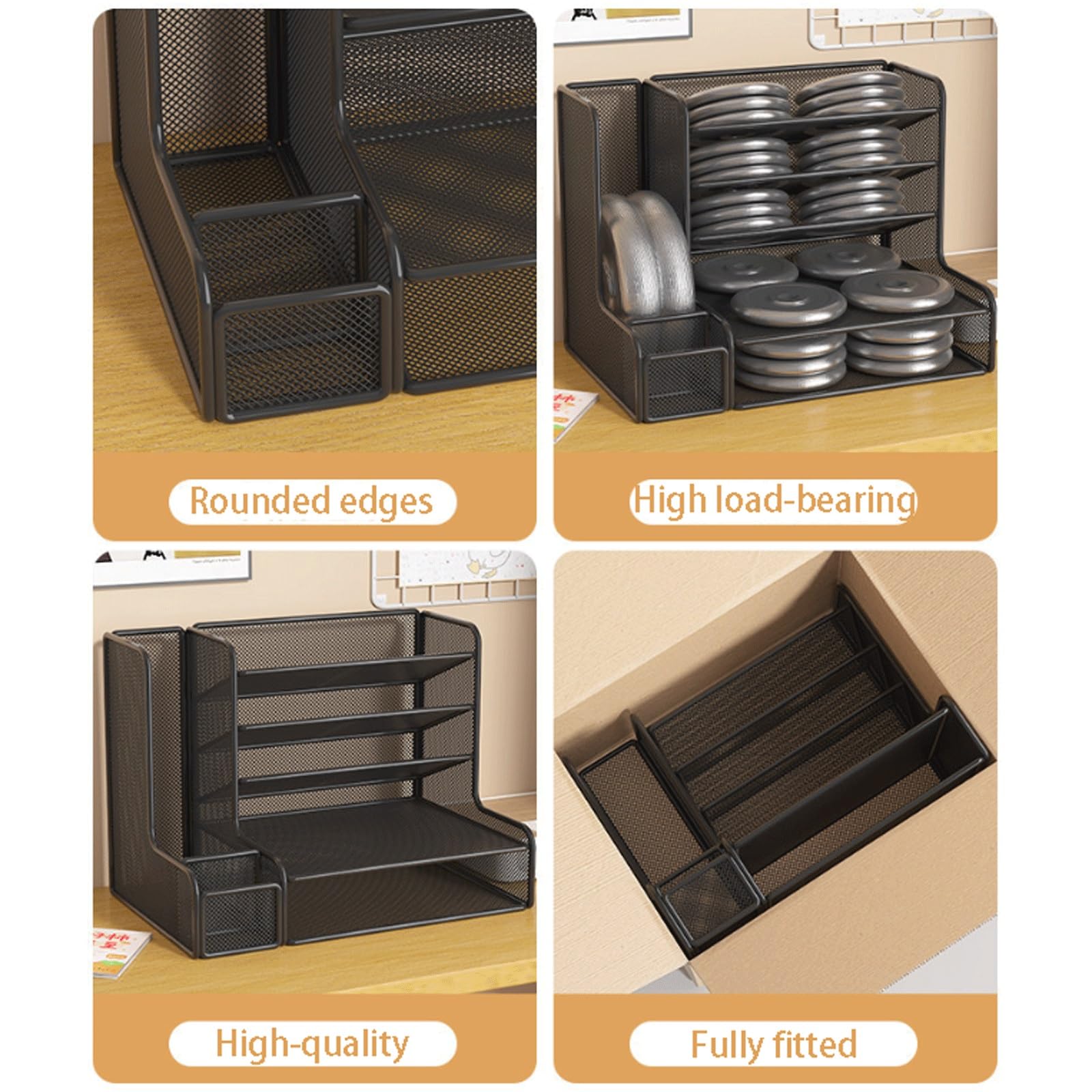 Porta Documenti Scrivania Rete Metal con Portapenne, 5 Livelli di Organizer da Scrivania con portariviste per Casa Ufficio(Black,Right)