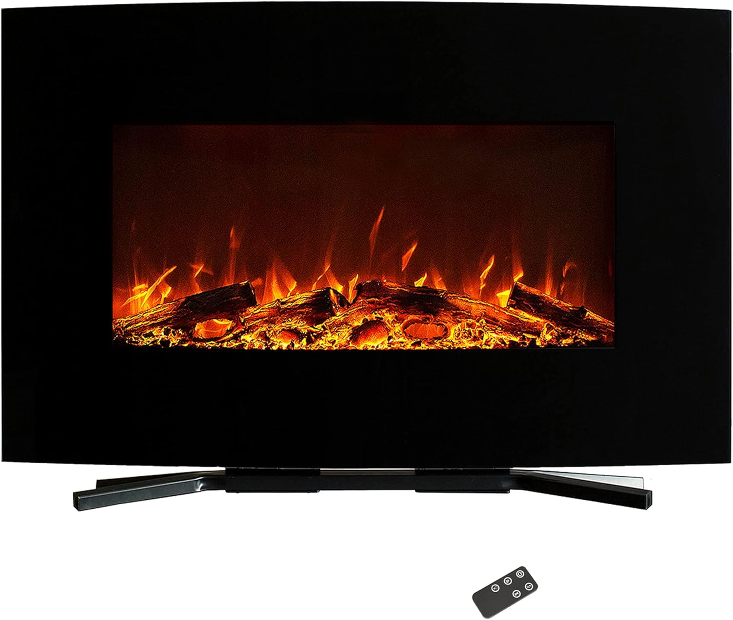 Northwest 36-Inch Wall Mounted Electric Fireplace - Curved Glass Heater with Removable Stand, Adjustable Heat, and 10 Flame Colors (Black)