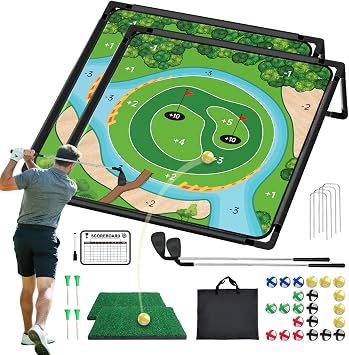 2 Pack Golf Chipping Game - Portable Golf Practice Set for Indoor & Outdoor Lawn Play! Enjoy Backyard, Beach & Office Parties - Fantastic Golf Gifts for Men+ 2Golf Clubs